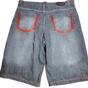 Evolution In‎ Design Baggy Denim Shorts Size 42 Dark Wash Red Stitch Y2K 42x15